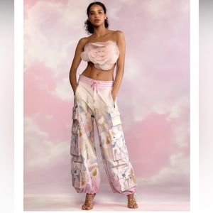 Cynthia Rowley Pink Floral Cotton Twill Cargo Pants - Size XS
